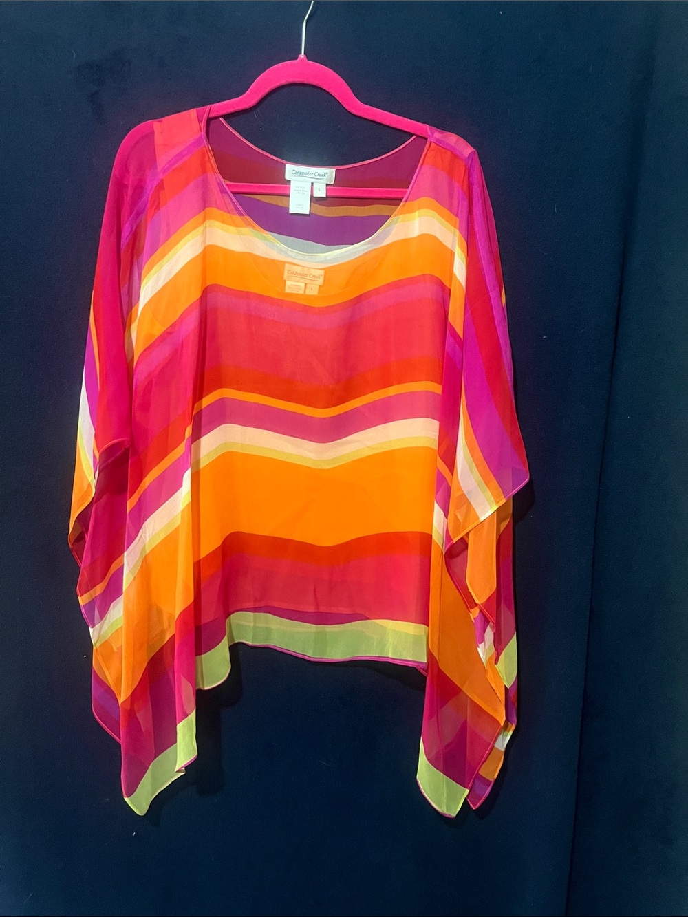 Coldwater Creek 100% Silk Pink Orange Yellow Striped Sheer Tunic
Includes Cami